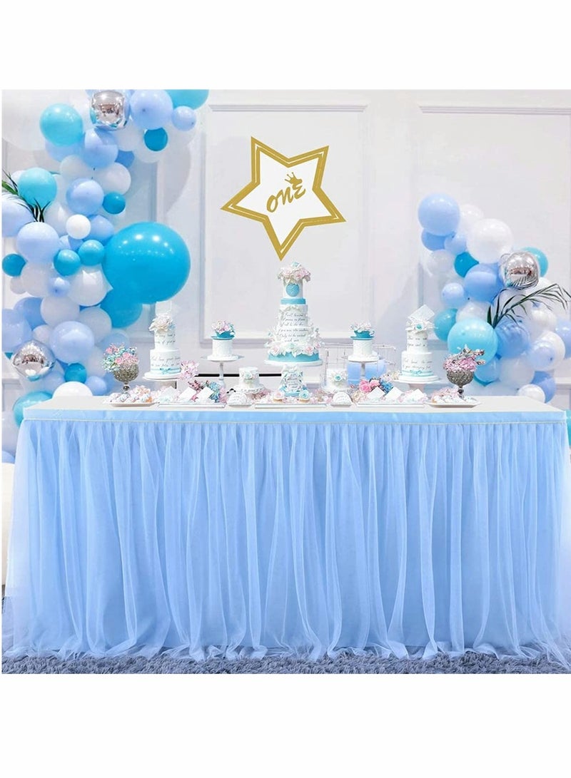 KASTWAVE Blue Table Skirt, Table Skirt Tulle Decor Tablecloth Fluffy for Bridal Baby Shower Party, Wedding, Birthday Party & Home Chair Decoration, Table Skirting (72 * 30 Inches) - Image 3