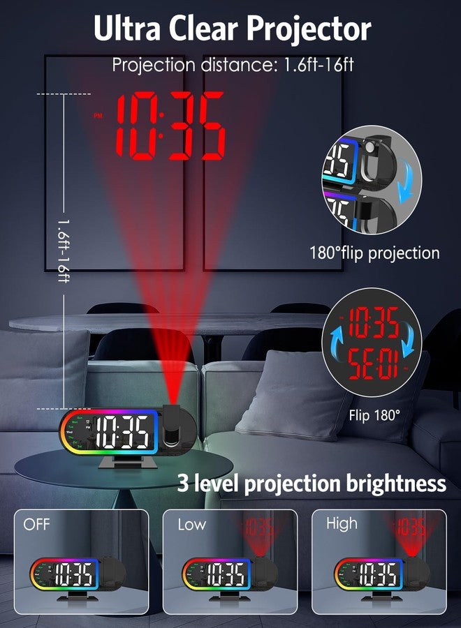 AMIR Projection Alarm Clock for Bedroom Ceiling – 8.5" Large Display, 4-Level Brightness, USB Powered, Snooze & Night Mode, Alarm Clock with Projector for Wall or Ceiling Use - Image 3