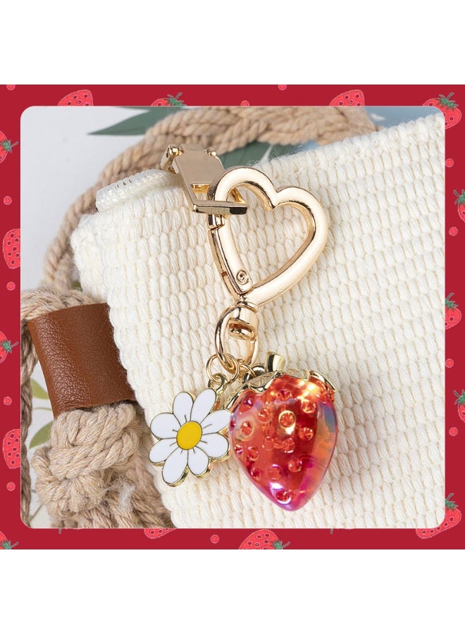 PAWSONIFY 2 Pcs Cute Strawberry Keychain for Women Girls,Kawaii Heart Flower Daisy Key Chain Accessories,Bag Charms, Heart Keychains Decor for Purse Backpack - Image 4