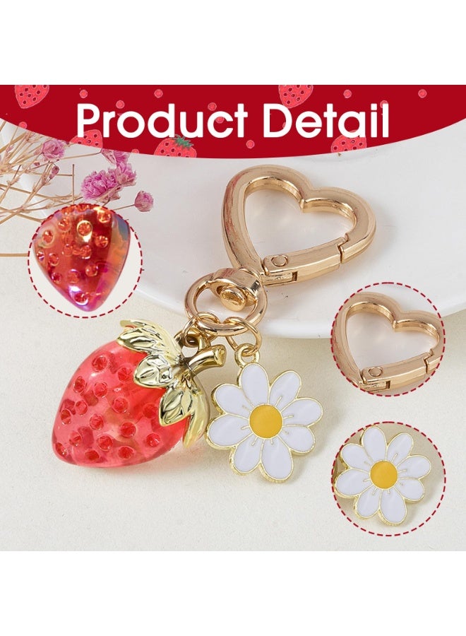 PAWSONIFY 2 Pcs Cute Strawberry Keychain for Women Girls,Kawaii Heart Flower Daisy Key Chain Accessories,Bag Charms, Heart Keychains Decor for Purse Backpack - Image 3