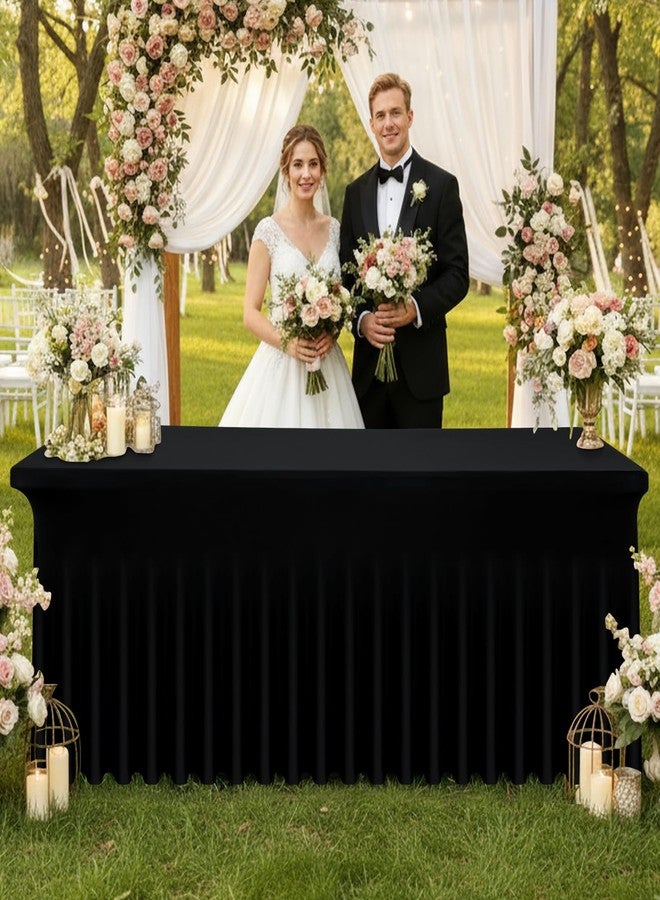 Moosfor Spandex Fitted 8FT Rectangle Tablecloth 2 Pack, Elastic Stretch Wrinkle Resistant Table Skirt, Washable Reusable Table Cover for Wedding, Banquet, Party, Events (Black, 96Lx30Wx30H Inch) - Image 2