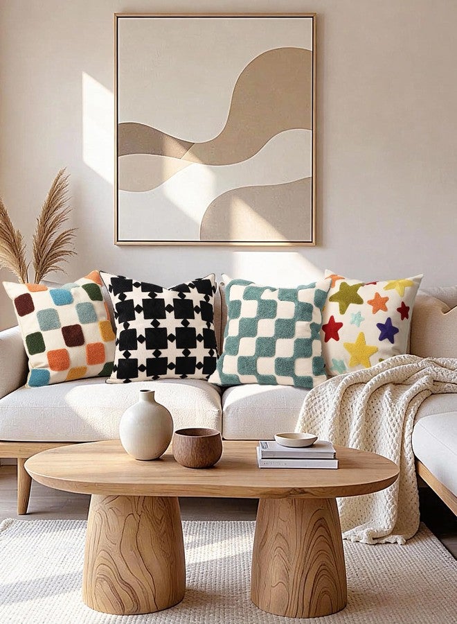 Kokaaee Embroidered Throw Pillow Covers 18x18 Inch - Modern Geometric Decorative Pillow Covers with Zipper for Sofa Couch Living Room Chair Bed Car Aesthetic Design Linen Pillow Cases, Green Plaid - Image 5