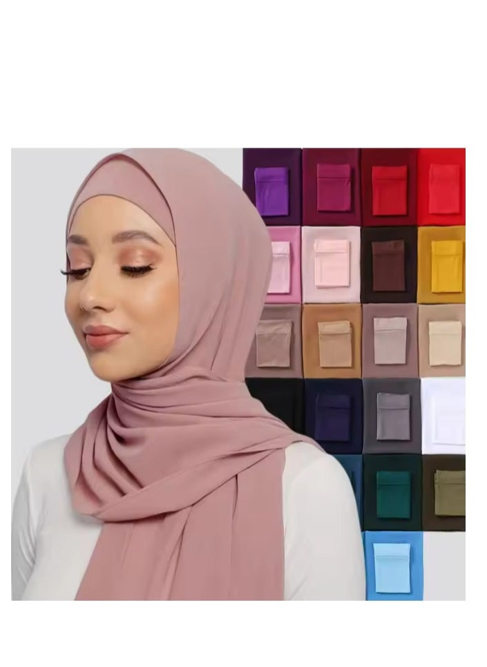 Generic - New Muslim Chiffon Hijab set, Scraf + Headcover(Underscraf) + 1Hijab pin - Image 1