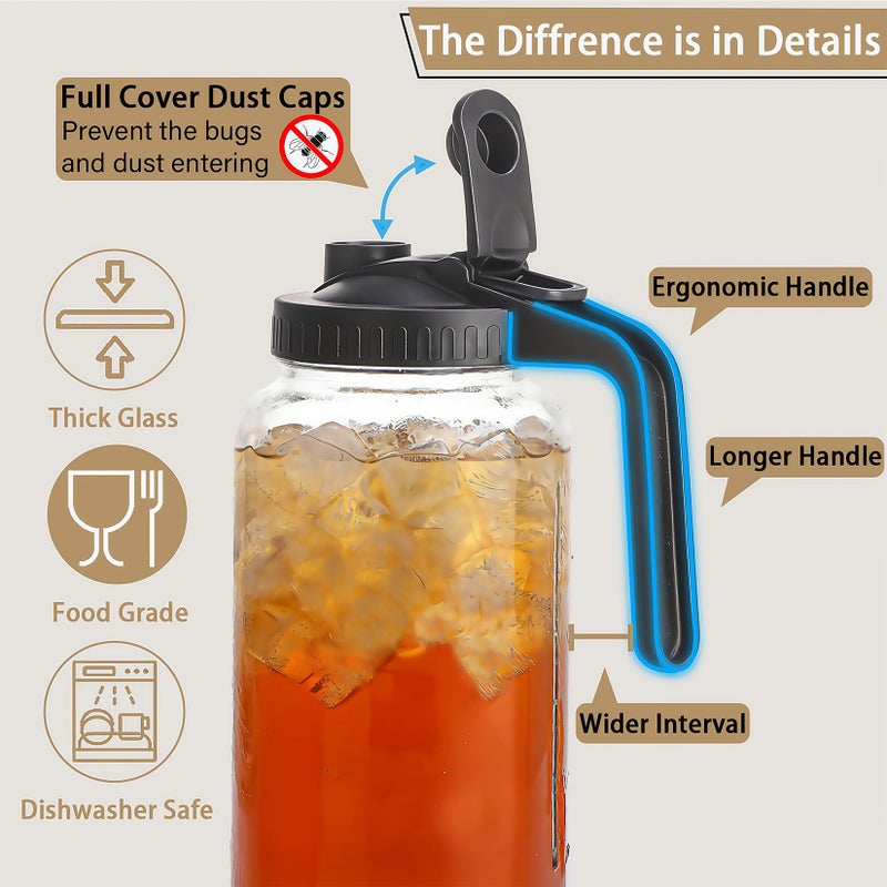 Glabotoil 64oz Glass Pitcher with Handle and Lid, 2 Quart Mason Jar Pitcher - Airtight & Leakproof Water Jug with Pour Spout Lid, Glass Containers for Fridge, Perfect for Juice, Cold Brew, Iced & Sun Tea - Image 3