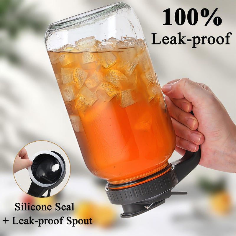 Glabotoil 64oz Glass Pitcher with Handle and Lid, 2 Quart Mason Jar Pitcher - Airtight & Leakproof Water Jug with Pour Spout Lid, Glass Containers for Fridge, Perfect for Juice, Cold Brew, Iced & Sun Tea - Image 4