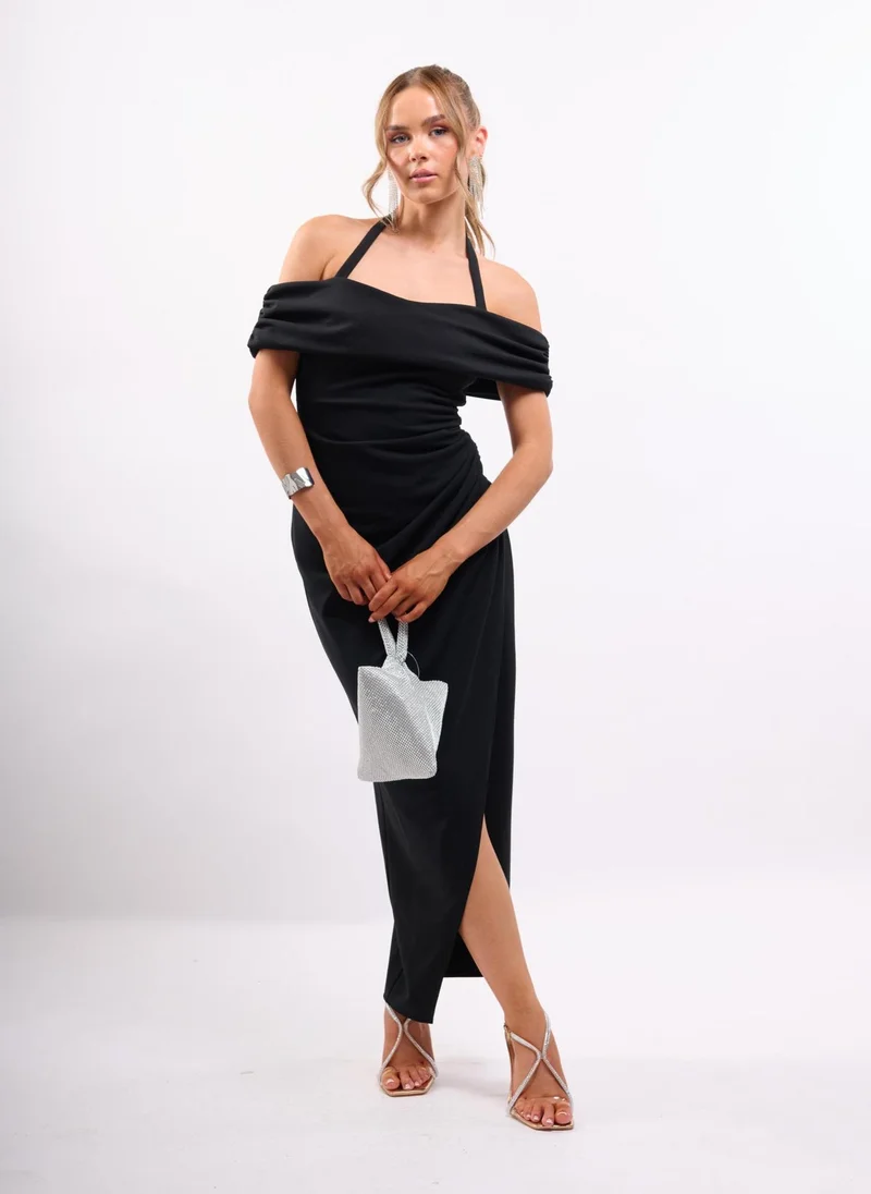 Faia HALTER STRAP BARDOT MAXI DRESS IN BLACK