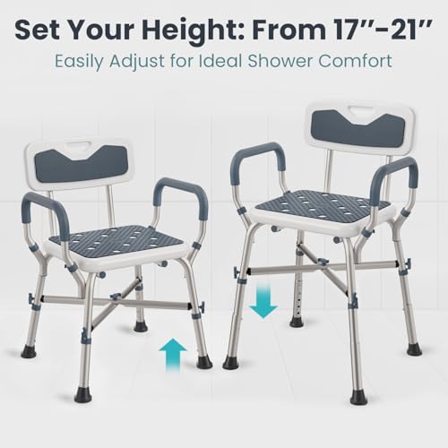 PELEGON Shower Chair (450lb) with Padded Armrests and Back, Showers Chair for Elderly and Disabled, Adjustable Height Shower Seat, Heavy Duty Shower Chairs for Inside Shower, Handicap - Grey - Image 4