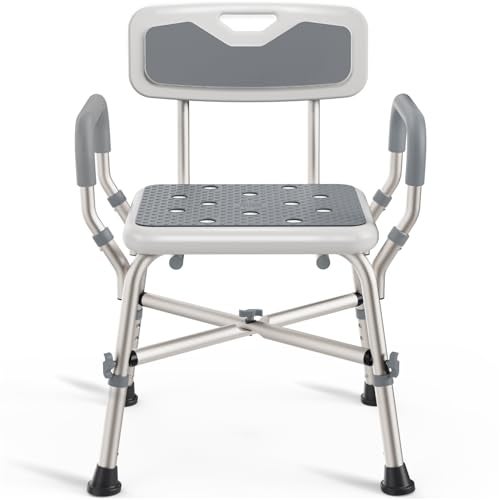 PELEGON Shower Chair (450lb) with Padded Armrests and Back, Showers Chair for Elderly and Disabled, Adjustable Height Shower Seat, Heavy Duty Shower Chairs for Inside Shower, Handicap - Grey - Image 1