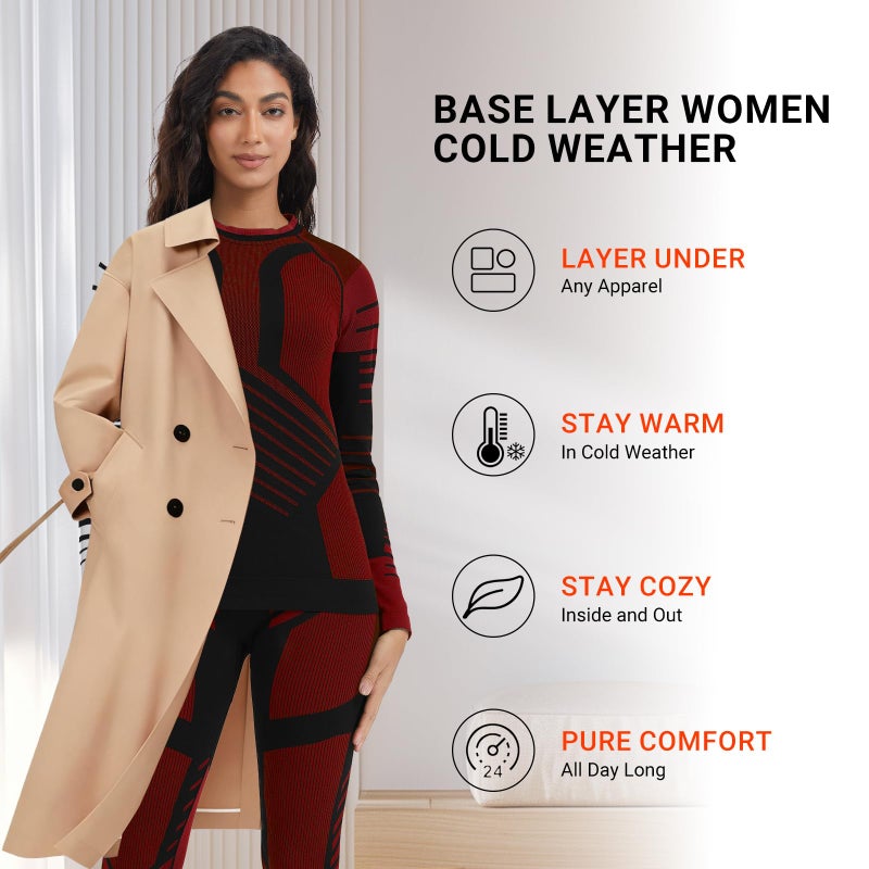 MEETWEE Thermal Underwear for Women, Long Johns Ski Cold Weather Gear Set Base Layer Warm Winter Top and Bottom Running Red - Image 4
