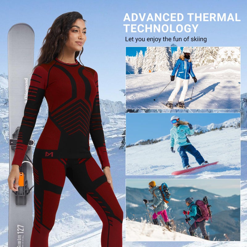 MEETWEE Thermal Underwear for Women, Long Johns Ski Cold Weather Gear Set Base Layer Warm Winter Top and Bottom Running Red - Image 5