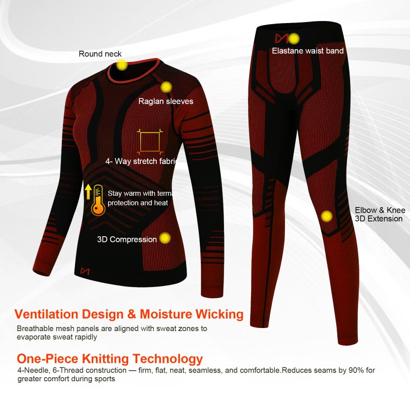 MEETWEE Thermal Underwear for Women, Long Johns Ski Cold Weather Gear Set Base Layer Warm Winter Top and Bottom Running Red - Image 2
