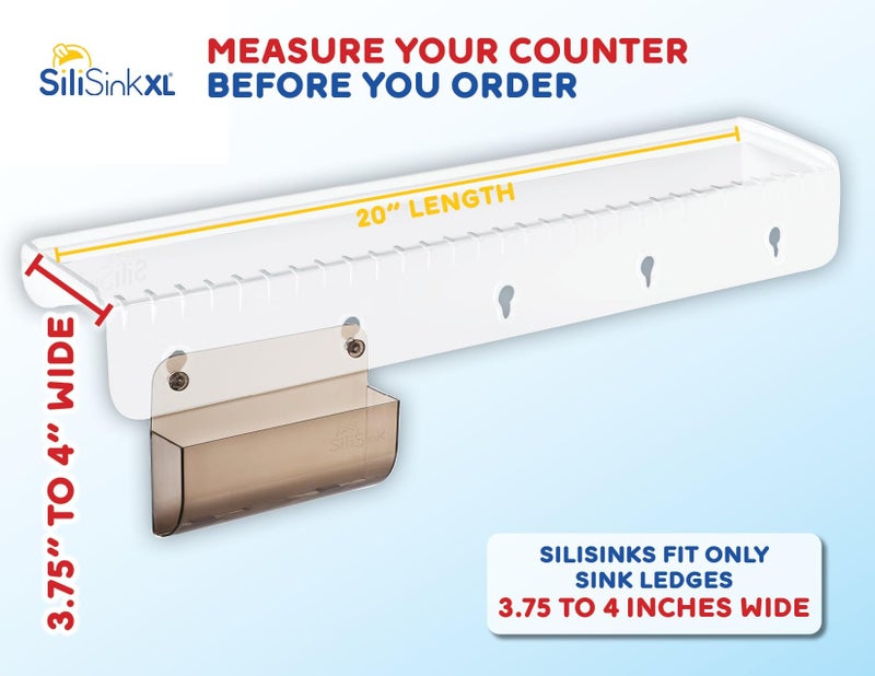 SiliProducts SiliSink XL Silicone Edge Guard for Kitchen Sink - Fits 3.75â€ - 4â€ Wide - The Original Silicone Sink Edge Protector with Sponge Caddy - Splash Guard, 20â€ Clear Diamond - Image 2