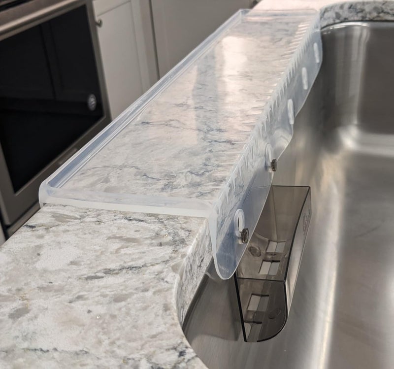 SiliProducts SiliSink XL Silicone Edge Guard for Kitchen Sink - Fits 3.75â€ - 4â€ Wide - The Original Silicone Sink Edge Protector with Sponge Caddy - Splash Guard, 20â€ Clear Diamond - Image 5