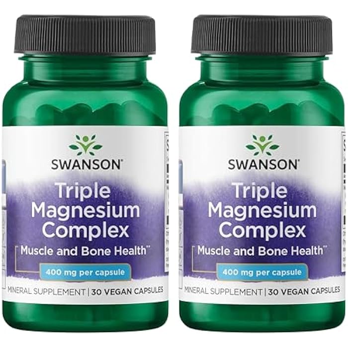 Swanson Triple Magnesium Complex - Mineral Supplement - Natural Support - Featuring Citrate, Oxide & Aspartate - (30 Capsules, 400mg Each,) (2 Pack) - Image 1