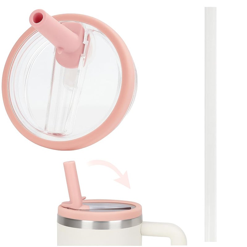 OVA Tumbler Flip Straw Lid Replacement fit for Stanley, Spill Proof Splash Resistant Tumbler Lids,Reusable Tumbler Cover for Stanley Cup (pink)