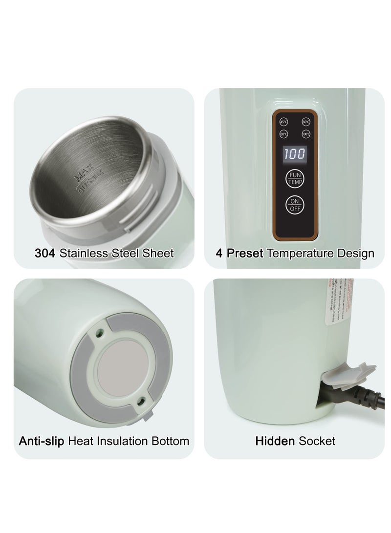 SYOSI Travel Kettle 4 Preset Temperature Control Fast Water Boil Portable Electric Kettle Stainless Material Automatic Shut off Tea Pot Suitable for Milk Coffee Water and Making Tea 350ml Green - Image 5