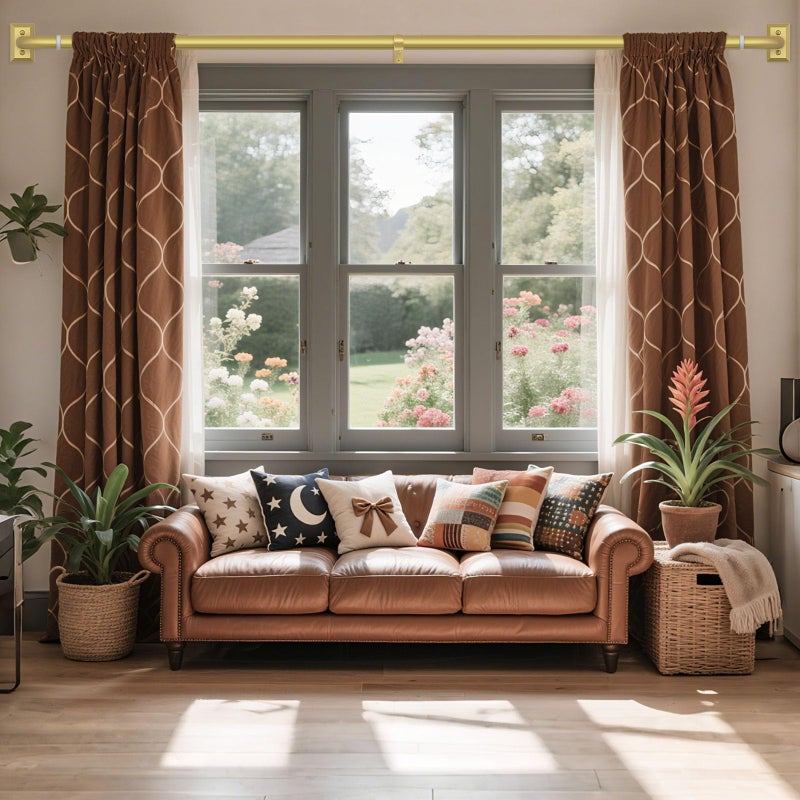 hei! dear Gold Curtain Rods, Heavy Duty Wrap Around Curtain Rod for Windows 28 to 48 Inch, Adjustable Decorative Blackout Drapery Pole, Modern Room Darkening Rod for Blackout Curtains, Brass - Image 2
