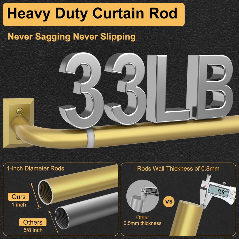 hei! dear Gold Curtain Rods, Heavy Duty Wrap Around Curtain Rod for Windows 28 to 48 Inch, Adjustable Decorative Blackout Drapery Pole, Modern Room Darkening Rod for Blackout Curtains, Brass - Image 3