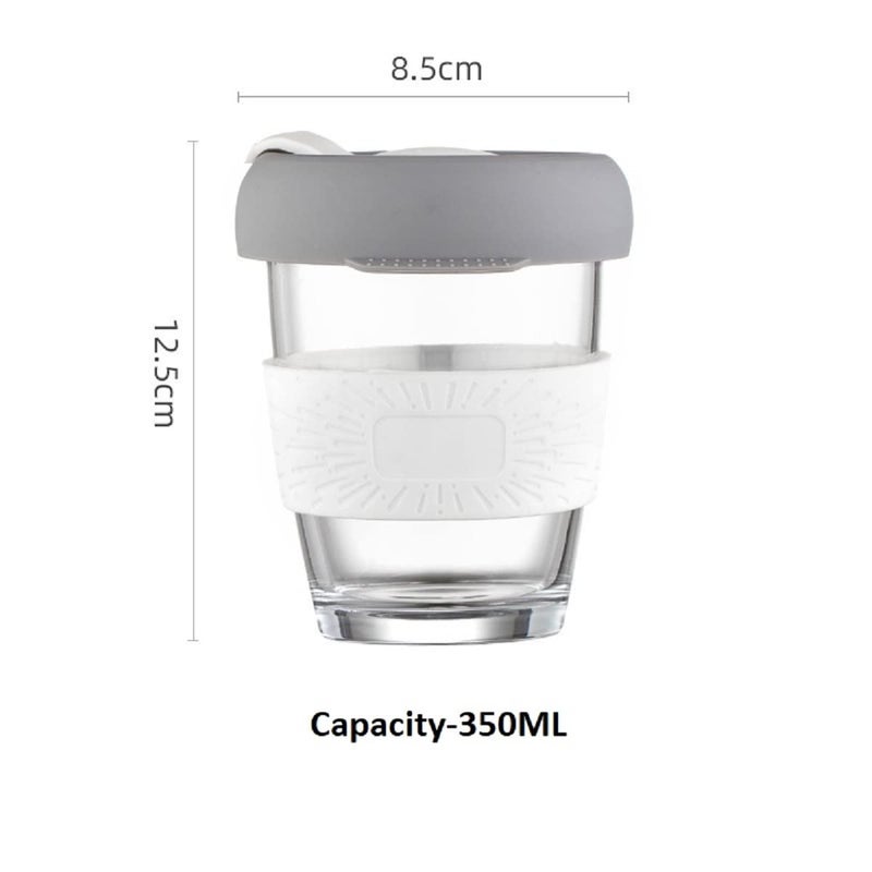 Ramkuwar Reusable Glass Tea Coffee Mug Shaker with Lid and Anti Slip Silicone Band Thick Glass Tumbler Leak Proof Travel Cup Sipper Bottle for Hot and Cold Drinks 350 ml White Pack 2 - Image 4