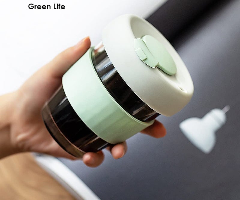 Ramkuwar Reusable Glass Tea Coffee Mug Shaker with Lid and Anti Slip Silicone Band Thick Glass Tumbler Leak Proof Travel Cup Sipper Bottle for Hot and Cold Drinks 350 ml White Pack 2 - Image 5