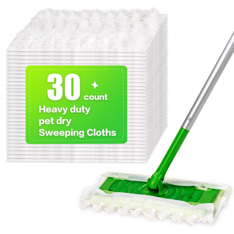 YHOVID Heavy Duty Dry Sweeping Cloths Compatible with Sweeper Mop, Microfiber Duster Mop Pads Refills for Cleaning Hardwood Floor Dust and Pet Hair, Disposable (30) - Image 1