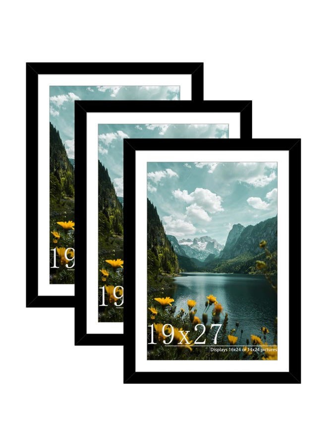 Picrit 19x27 Picture Frame 3 Pack, Black Poster Frame, Display Poster 16 x 24 with Mat or 19 x 27 Without Mat for Horizontal or Vertical Wall Mounting. - Image 1
