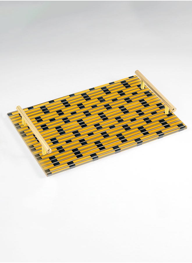 LOWHA Decorative Acrylic Serving Tray with Gold Color Metal Handles Colored Rectangle 20x30cm  - Image 1