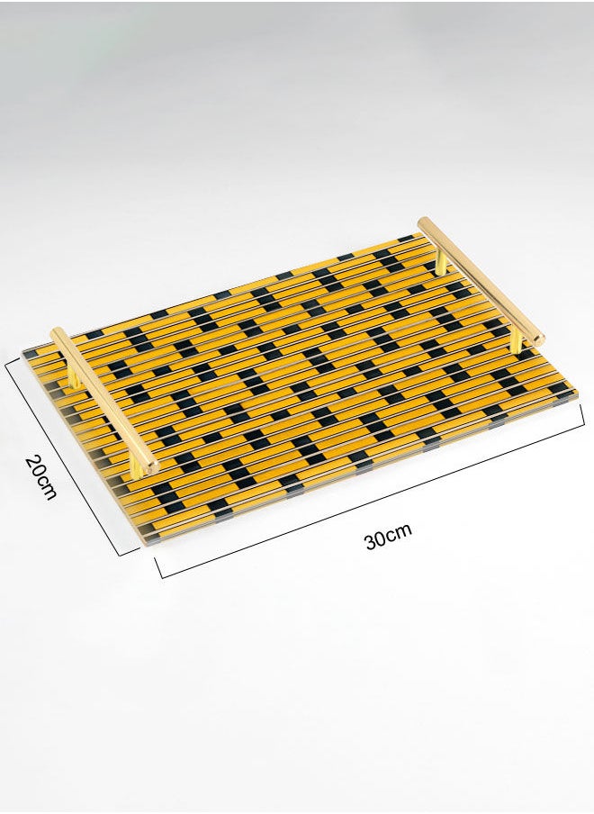 LOWHA Decorative Acrylic Serving Tray with Gold Color Metal Handles Colored Rectangle 20x30cm  - Image 2