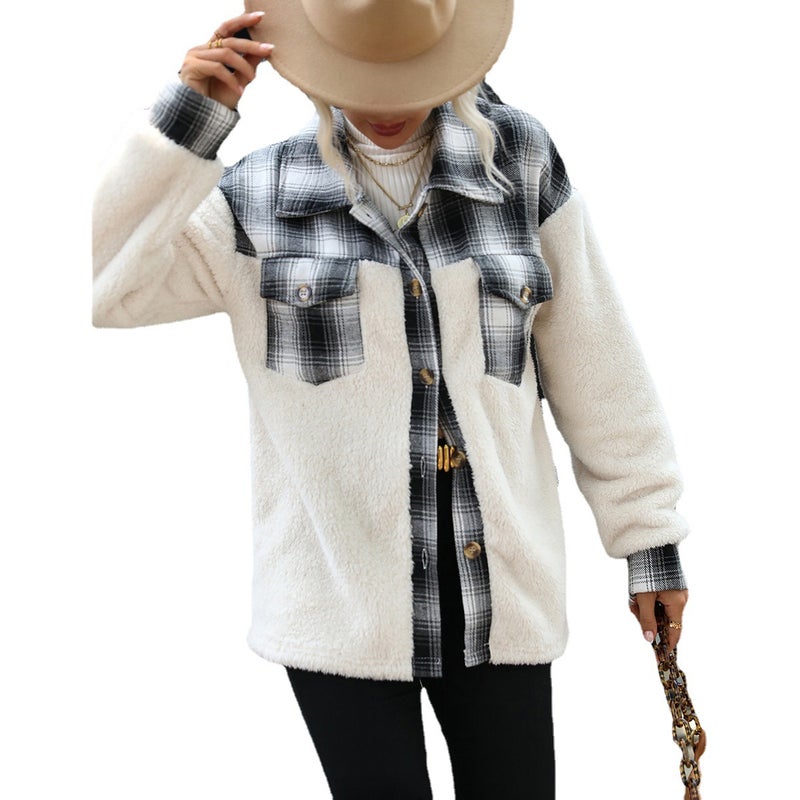 Double-Sided Plaid Patchwork Long Sleeve Cardigan Coat with Pockets - Image 5