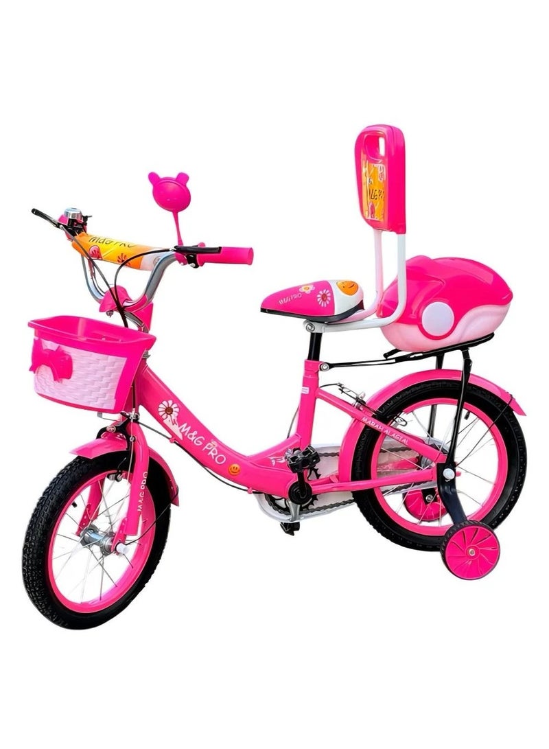 M&G 12 Inch Kids Bicycle with Training Wheels – Hot Pink Bike for Girls with Basket & Rear Storage – Adjustable Seat for Ages 2–5 - Image 2