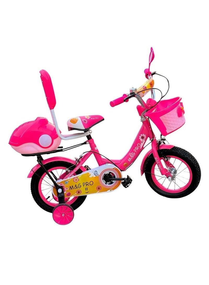 M&G 12 Inch Kids Bicycle with Training Wheels – Hot Pink Bike for Girls with Basket & Rear Storage – Adjustable Seat for Ages 2–5 - Image 1