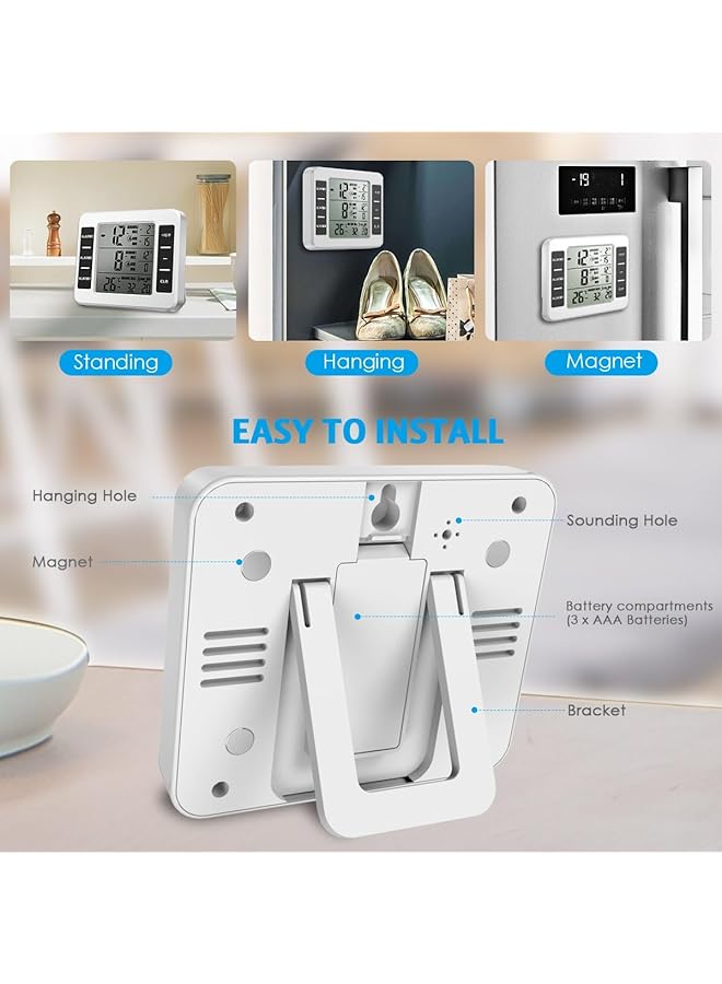 إيروريكس مقياس حرارة الثلاجة اللاسلكي الداخلي والخارجي ومقياس حرارة الفريزر مع مستشعر مراقبة درجة الحرارة مع إنذار صوتي ومقياس درجة الحرارة للمطبخ والفريزر والمنزل - Image 4