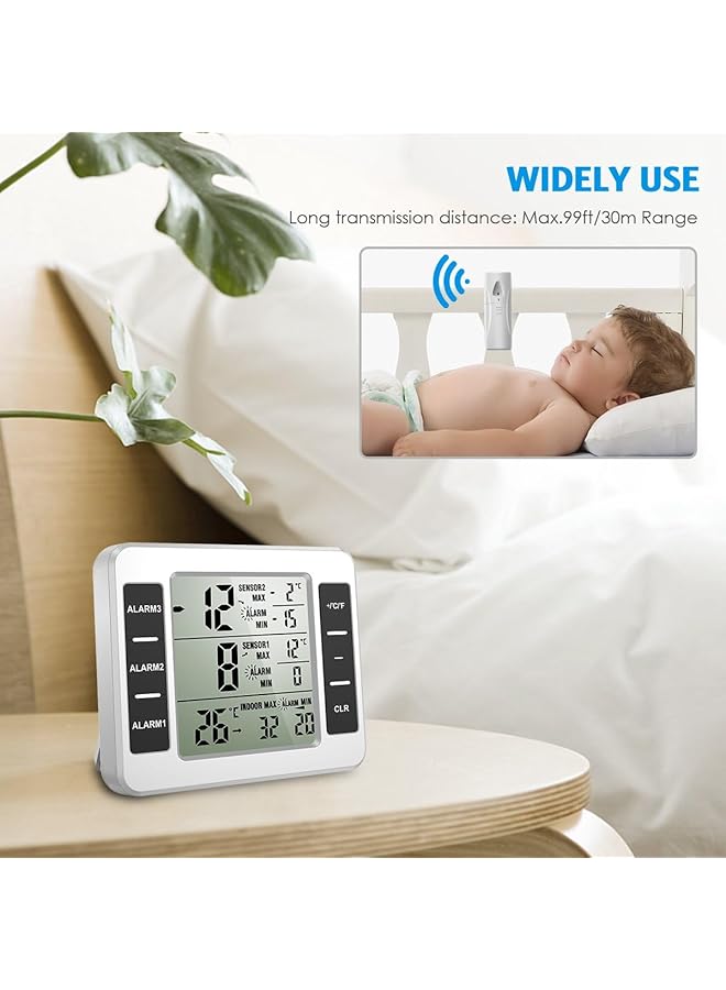 إيروريكس مقياس حرارة الثلاجة اللاسلكي الداخلي والخارجي ومقياس حرارة الفريزر مع مستشعر مراقبة درجة الحرارة مع إنذار صوتي ومقياس درجة الحرارة للمطبخ والفريزر والمنزل - Image 5