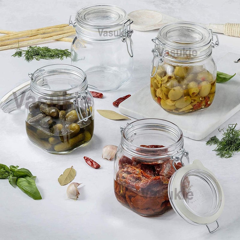 Vasukie برطمانات زجاجية من Vasukie بأغطية محكمة الإغلاق وفتحات واسعة، مناسبة لتخزين الأطعمة الجافة والمكونات الغذائية مثل المعكرونة والتوابل والبقوليات والدقيق (2 قطعة). - Image 1