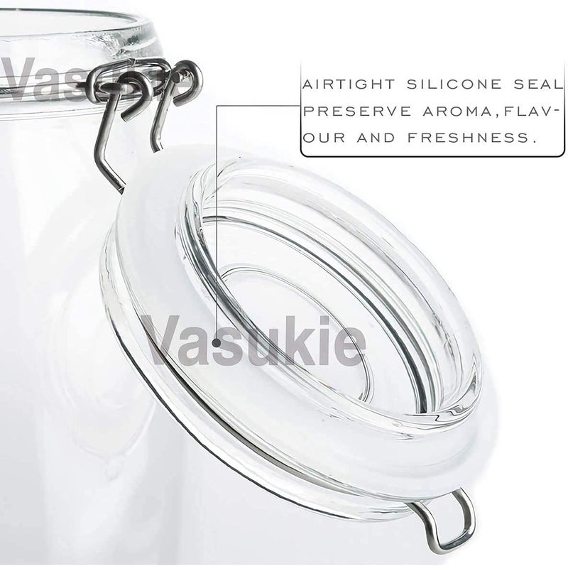 Vasukie برطمانات زجاجية من Vasukie بأغطية محكمة الإغلاق وفتحات واسعة، مناسبة لتخزين الأطعمة الجافة والمكونات الغذائية مثل المعكرونة والتوابل والبقوليات والدقيق (2 قطعة). - Image 2