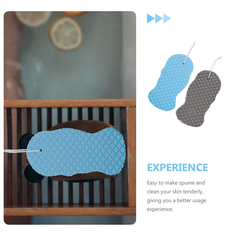 Double Sided Exfoliating Bath Sponges 2 Pack Blue Gray Body Scrubber Towels - Image 5