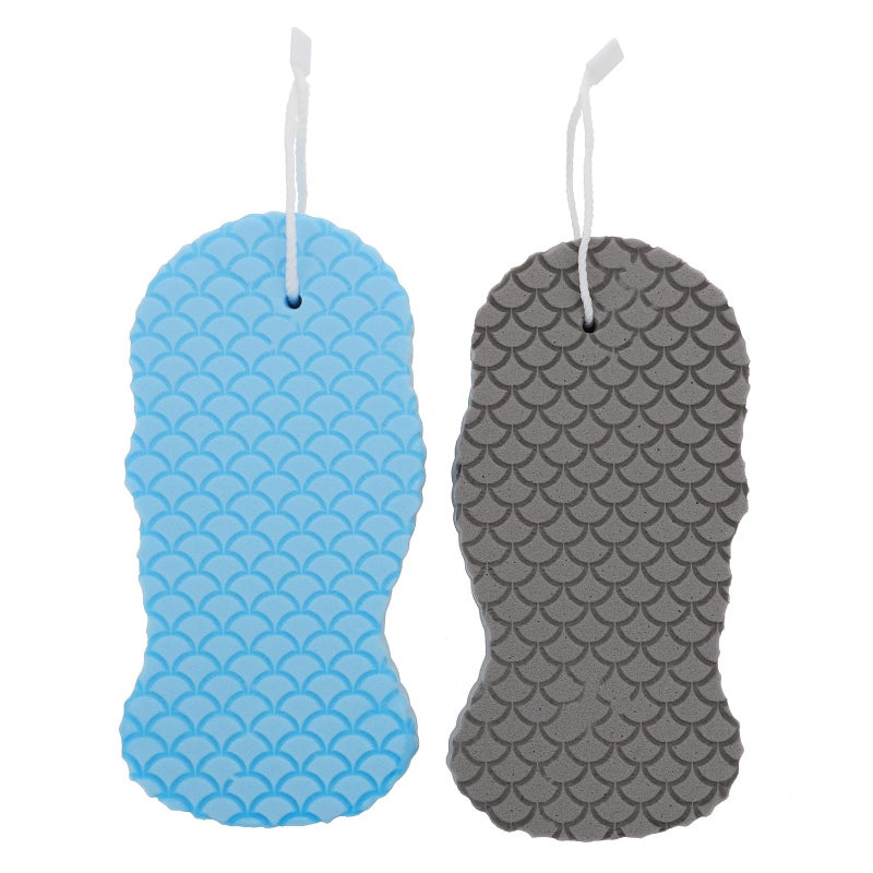 Double Sided Exfoliating Bath Sponges 2 Pack Blue Gray Body Scrubber Towels - Image 2