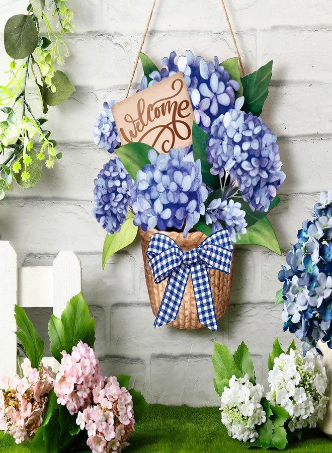 Barydat Summer Door Sign Hydrangea Flowers Spring Wreaths Decor Summer Welcome Wreath for Front Door Hanger Sign for Home - Image 4