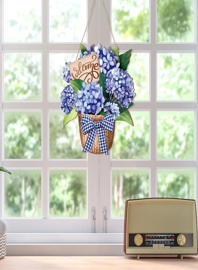 Barydat Summer Door Sign Hydrangea Flowers Spring Wreaths Decor Summer Welcome Wreath for Front Door Hanger Sign for Home - Image 2