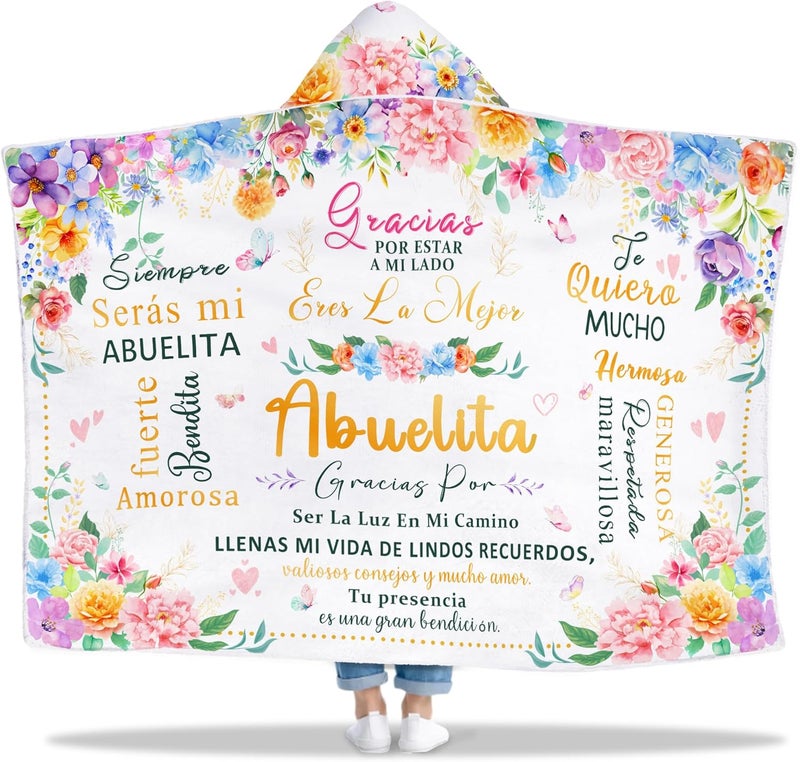 Taesun Abuela Gifts, Abuela Christmas Wearable Blanket Gift from Grandkids, Regalo para Abuelita, Gifts for Abuelita Manta, Abuelita Gift in Spainsh Hooded Blanket 47x72 in - Image 1