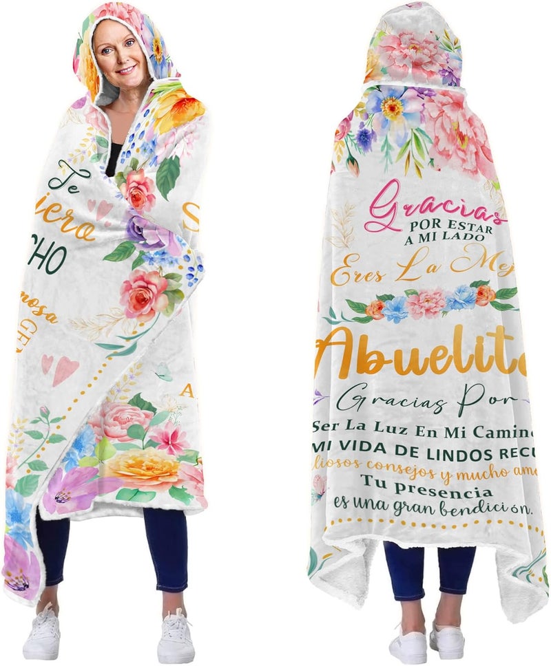 Taesun Abuela Gifts, Abuela Christmas Wearable Blanket Gift from Grandkids, Regalo para Abuelita, Gifts for Abuelita Manta, Abuelita Gift in Spainsh Hooded Blanket 47x72 in - Image 2