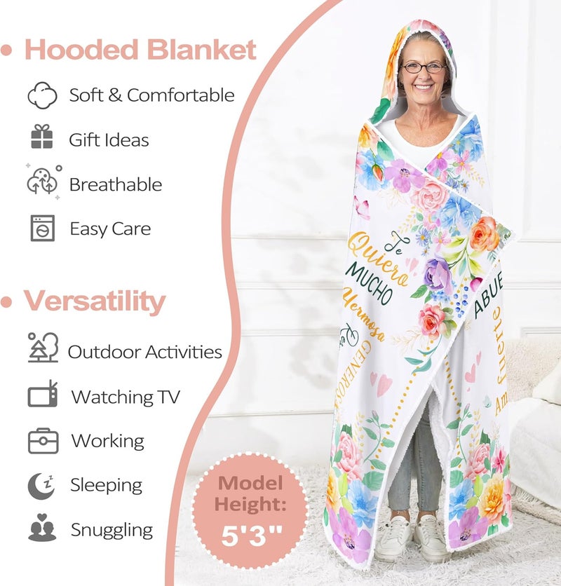 Taesun Abuela Gifts, Abuela Christmas Wearable Blanket Gift from Grandkids, Regalo para Abuelita, Gifts for Abuelita Manta, Abuelita Gift in Spainsh Hooded Blanket 47x72 in - Image 4