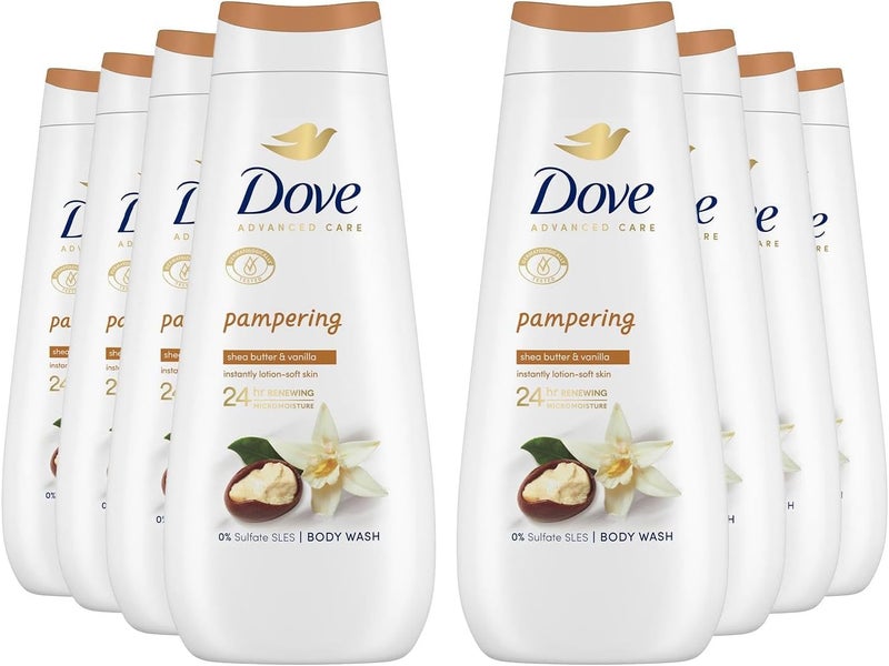 Dove Advanced Care Sulphate Free Body Wash for Women Made with SkinNatural Nourishers and Micromoisture Provides 24 Hours Renewing LotionSoft Softer Skin 400ml Pack of 8