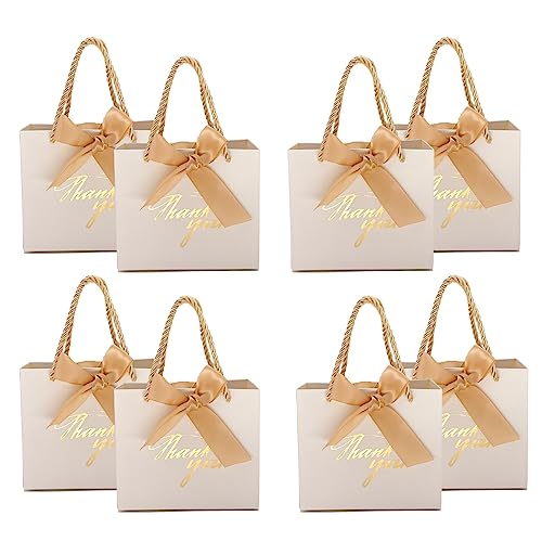 TKSBAG 50 Pack Small Thank You Gift Bags with Handles, 5.5''x 2.5''x4.7'' Mini White Gift Bags Bulk for Baby Shower, Birthday, Wedding, Party Favors - Image 1