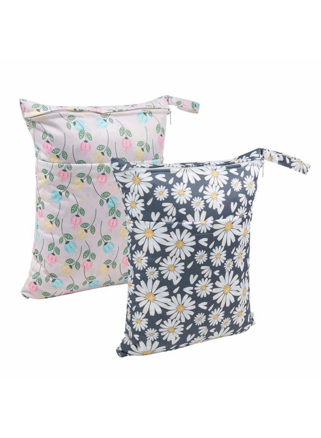 ALVABABY 2pcs Cloth Diaper Wet Dry Bags Waterproof Reusable with Two Zippered Pockets Travel Beach Pool Daycare Soiled Baby Items Yoga Gym Bag for Swimsuits or Wet Clothes L0821 - Image 2