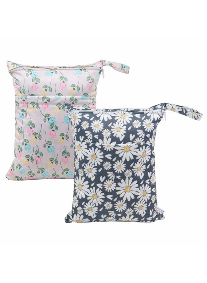 ALVABABY 2pcs Cloth Diaper Wet Dry Bags Waterproof Reusable with Two Zippered Pockets Travel Beach Pool Daycare Soiled Baby Items Yoga Gym Bag for Swimsuits or Wet Clothes L0821 - Image 1