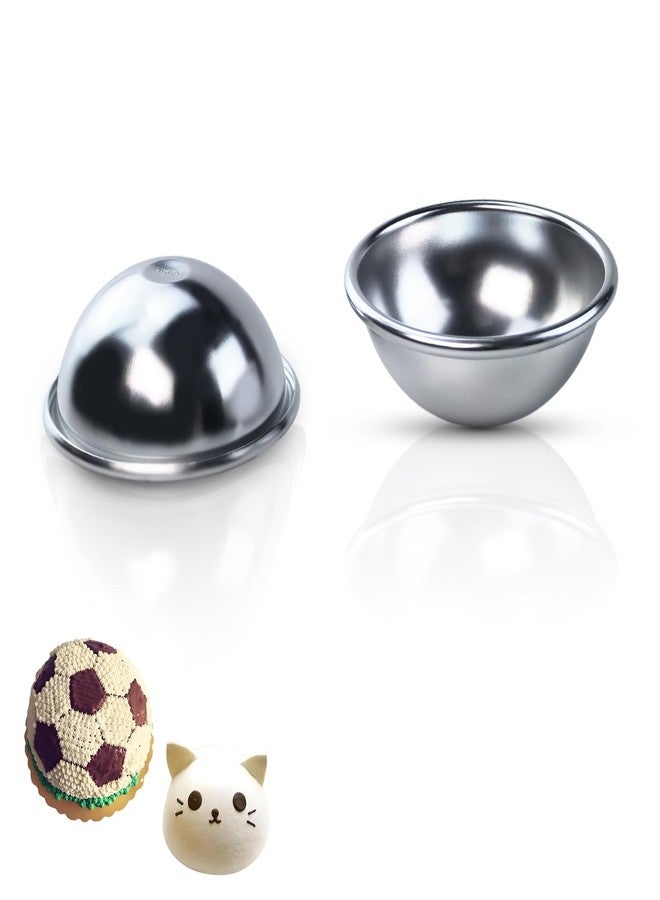 Flylin 2Pcs Dome Half Ball Cake Pan, 3D Soccer Football Cake Pan Hemisphere Cake Mold Anodized Aluminum, 4" Cake Decorating Mold Nonstick Tool for Birthday Wedding Anniversary DIY Cake Dessert Pudding Baking - Image 1