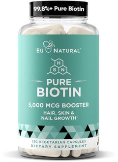 Eu Natural Eu Natural BIOTIN 5000 mcg – Healthier Hair Growth, Stronger Nails, Glowing Skin – 120 Vegetarian Soft Capsules  - Image 1