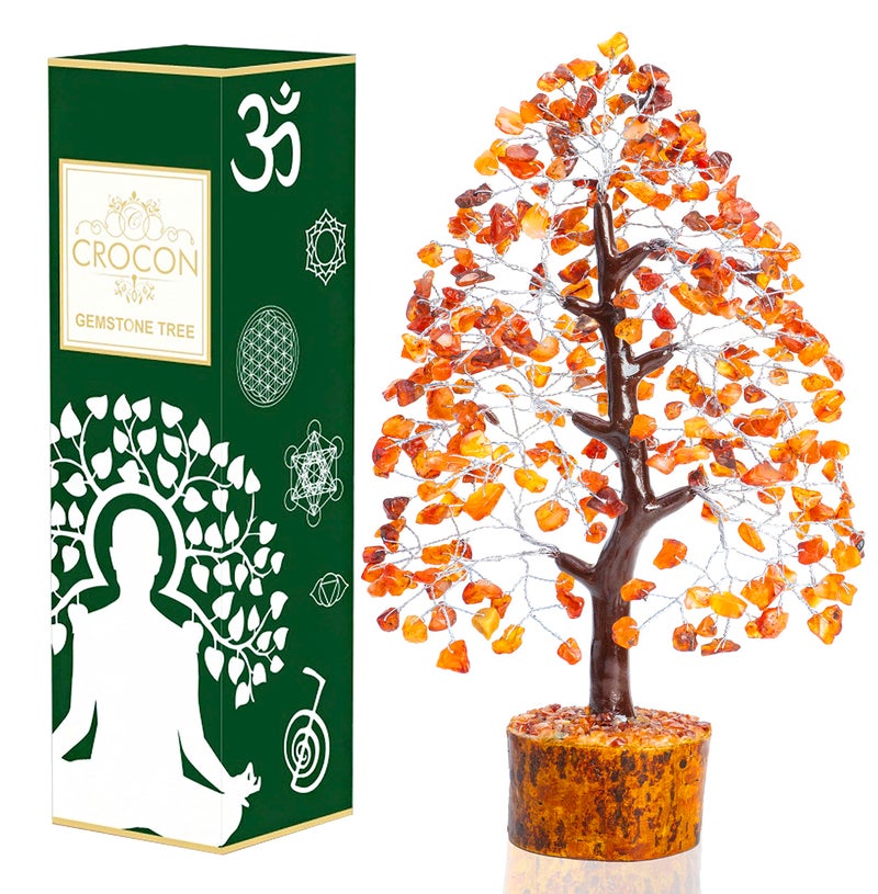 Crocon Carnelian Chakra Tree of Life - Crystal for Positive Energy, Handmade Gemstone Feng Shui Decor, Good Luck Money Tree Bonsai - Orange Healing Crystals for Sacral Chakra, Prosperity Gift - Image 1