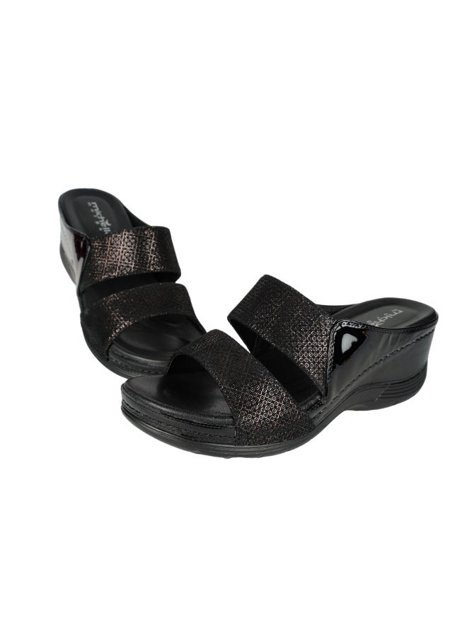 Michelle Morgan - 092-2698 Michelle Morgan Ladies Wedge Heel Sandals 2407-5 Black - Image 1